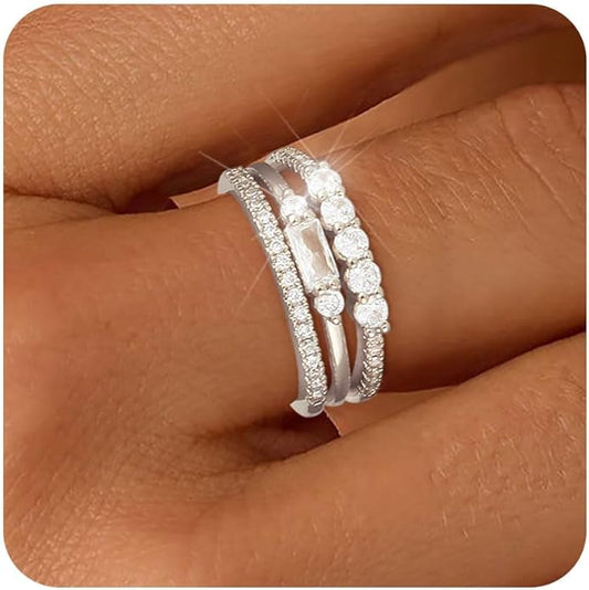 FUNEIA Stackable Silver Gold Rings for Women Non Tarnish 14K Gold Plated Thumb Cubic Zirconia Rings for Women Dainty Pinky Promise Wedding Ring Set Women's Engagement Eternity Band Rings Gold Jewelry