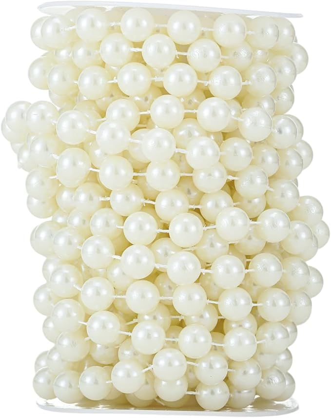 Rytenz Pearls String Bead, Ivory Color Faux Pearl Beads Roll Strand for Wedding Party Christmas Tree and Flowers Decorations Garland DIY Crafts (12mm- 26.2 Feet)