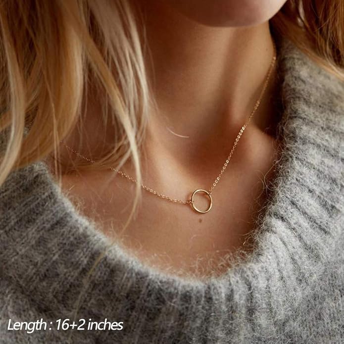 Turandoss Dainty Layered Choker Necklace, Handmade Y Pendant Necklace Multilayer Bar Disc Necklace Adjustable Layering Choker Necklaces for Women