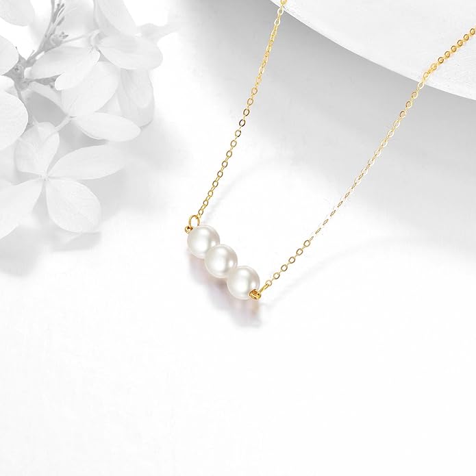 KECHO 14K Real Gold Freshwater Cultured Pearl Pendant Necklace 14K Solid Gold Jewelry Anniversary Birthday Gifts for Women