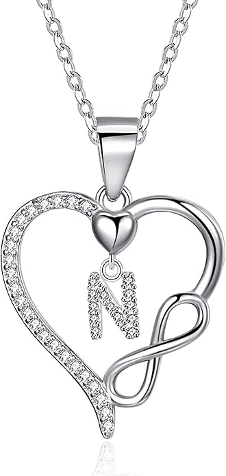 Valentines Day Gifts for Women Hers, Dainty 925 Sterling Silver Infinity Heart Initial Necklace, Letter A-Z Zircon Pendant, Jewelry Gift for Wife