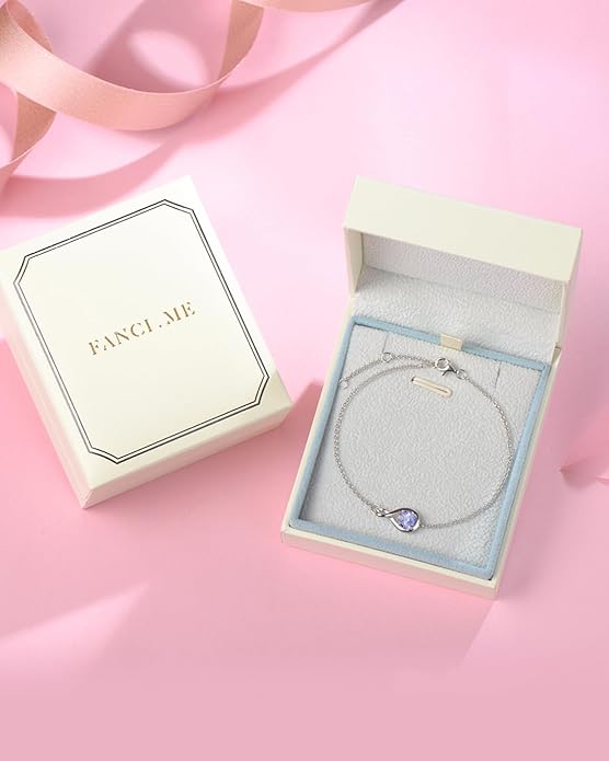 FANCIME Love Bracelet 925 Sterling Silver Infinity Birthstone Bracelets for Women Fine Jewelry Birthday Christmas Gifts for Her Mom Wife, Chain Length 6.7"+1.2" Extend