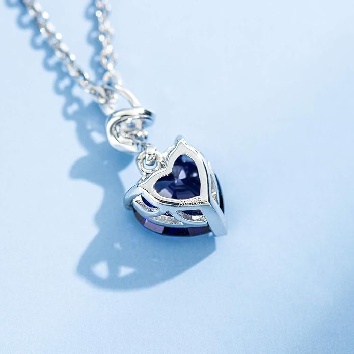 AGVANA 14K Solid White Gold Diamond Gemstone Pendant with Sterling Silver Chain 8mm Heart Birthstone Necklace Fine Jewelry Anniversary Birthday Gifts for Women Mom Wife