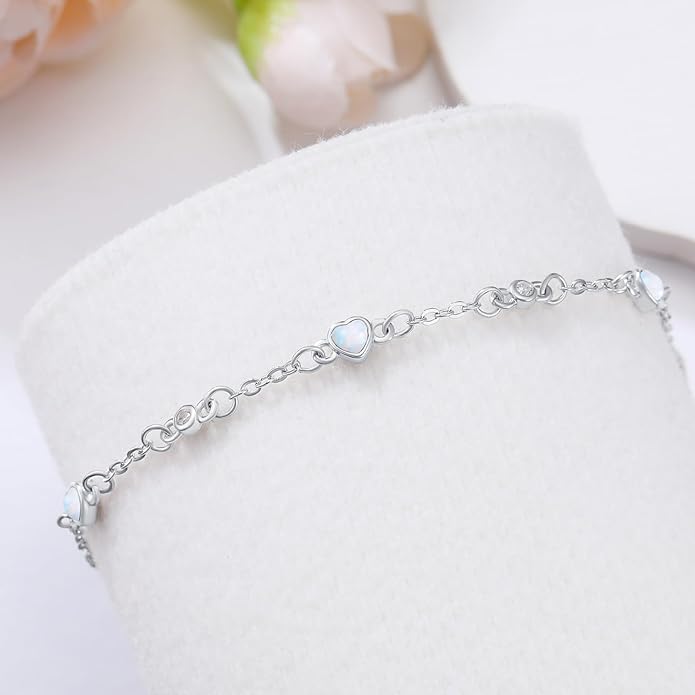 Anklet Bracelet for Women 925 Sterling Silver Natural Stone Chain Ankle Bracelet Beach Summer Fine Jewelry Birthday Christmas Gifts for Women Her Mom