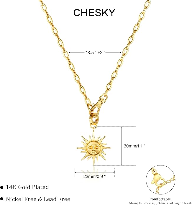 CHESKY Layered Necklaces for Women Trendy, Dainty 14k Gold Plated Pendant Necklace Layering Necklace for Women Non Tarnish Hypoallergenic Sun Gold Necklace Stack Gold Jewelry for Women Gifts