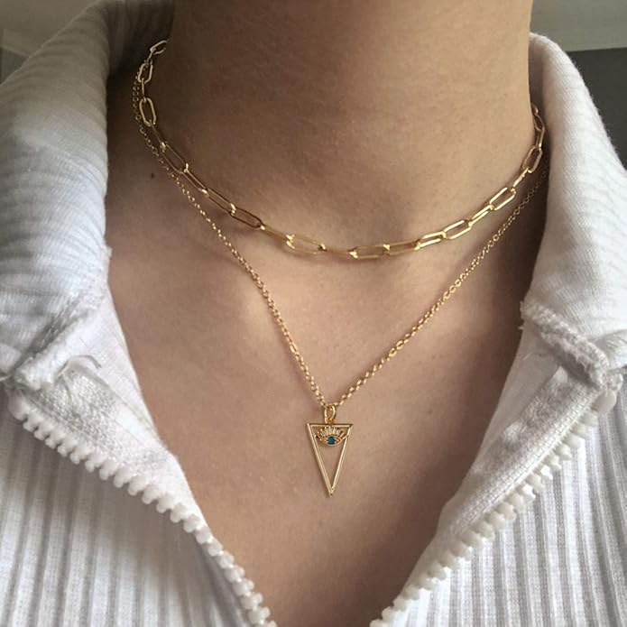 Turandoss Dainty Layered Choker Necklace, Handmade Y Pendant Necklace Multilayer Bar Disc Necklace Adjustable Layering Choker Necklaces for Women