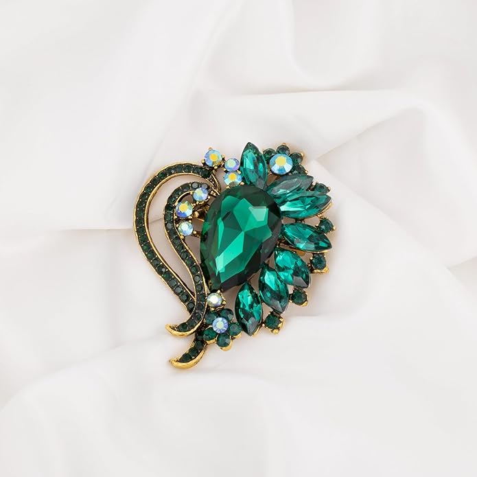 LAXPICOL Vintage Austrian Crystal Elegant Heart Flower Brooch Pin For Women Wedding Broach Pin