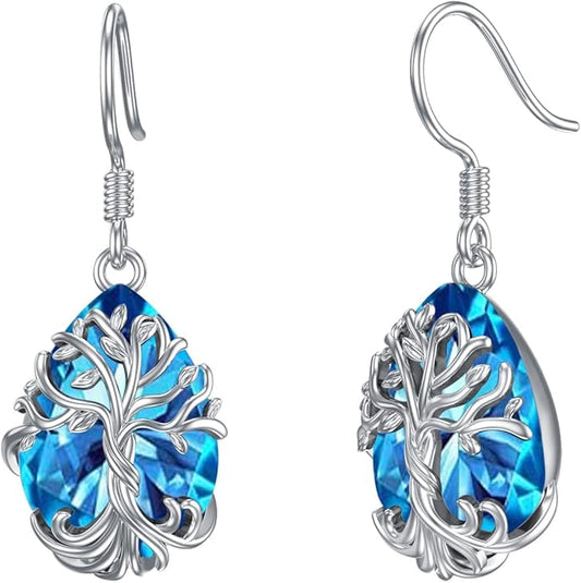 TOUPOP Tree of Life Earrings 925 Sterling Silver Family Tree Dangle Drop Earrings Crystal Jewelry Birthday Christmas Gifts for Women Her