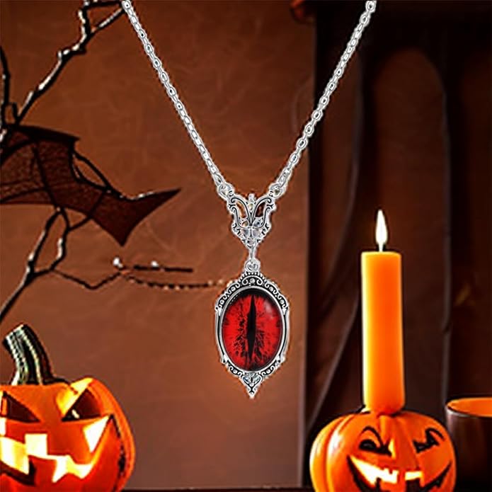 Gothic Vampire Necklace Vintage Stardust Crystal Cameo Pendant Necklace Punk Style Vampire Pendant Oval Necklace Satanic Demon Red Pendant Necklace Jewelry