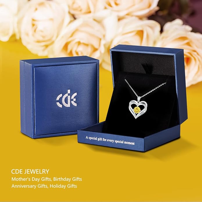 CDE Forever Love Heart Necklaces for Women, Wedding Anniversary, Birthday Mothers Day Gifts for Mom, Mother, Wife, Girlfriend, S925 Silver Jewelry with Birthstone Pendant