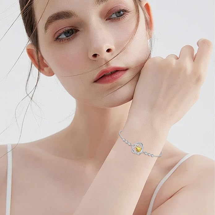 TOUPOP Heart Birthstone Bracelet 925 Sterling Silver Double Heart Bracelet Love You for Always and Forever Jewelry Anniversary Birthday Christmas Gifts for Women Wife Her