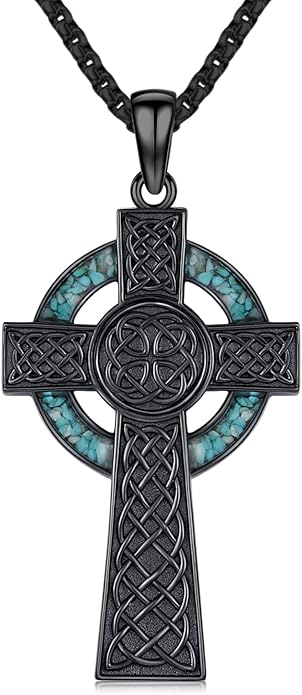 Midir&Etain Celtic Cross Necklace 925 Sterling Silver Cross Pendant Necklace Celtic Viking Irish Jewelry Religious Protective Gift for Men Women