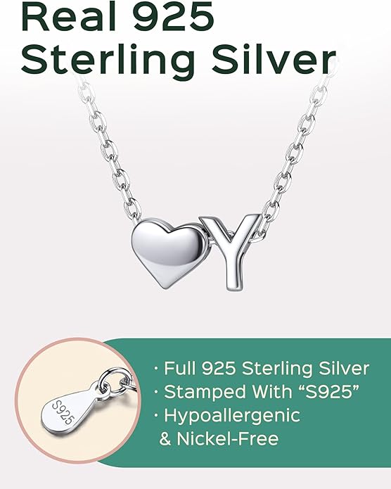 ChicSilver 925 Sterling Silver Heart Initial Necklaces for Women -Dainty Personalized Heart Pendant Letter Alphabet Necklace for Women