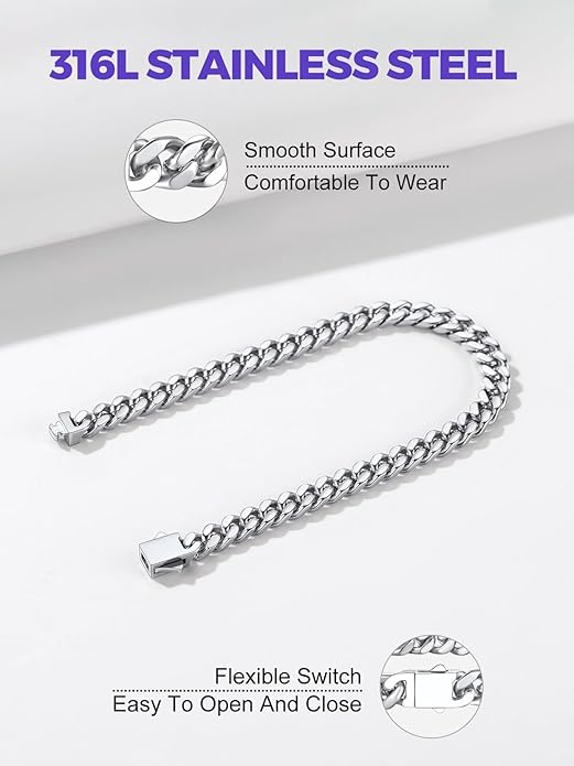 Richsteel 5/7/9/12mm Wide Miami Cuban Link Chain Bracelet for Men Women,Stainless Steel/Gold/Black Plated,7.4/8.2/9 Inch Length,Hip Hop Urban Street-wear Jewelry(Gift Wrapped)