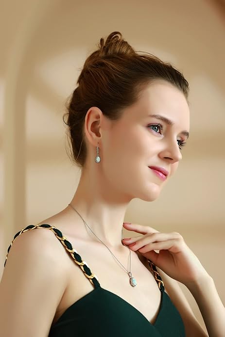 Jewelry Sets for Women, Necklace and Earring Sets for Women, Birthstone Jewelry, Genuine or Synthetic Gemstones, Teardrop Necklace and Dangle Earrings, Pendant Necklace, Sterling Silver Jewelry