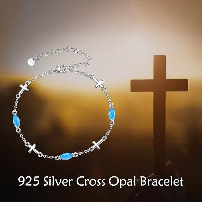 CRMAD Cross/Heart/Infinity/Star of David Bracelet for Women Sterling Silver Opal/Malachite/Moonstone Bracelet Cross Jewelry Gift for Women