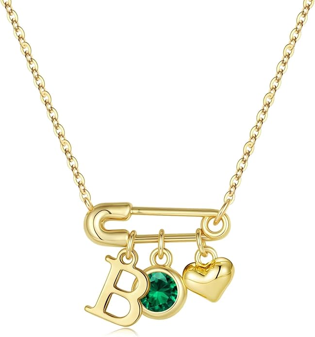 MONOOC Christmas Gifts for Women Girls - 14K-Gold-Plated Dainty Paperclip Heart Initial Necklace Birthstone Necklace Jewelry Birthday Gifts for Women Her Mom Friend Wife Sister