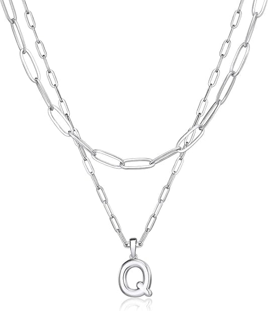 adoyi Gold Necklace for Women Layered Bubble Heart Letter Initial Necklaces for Women Trendy Jewelry 14K Gold Plated Chain Chunky Name Necklace Stack Charm A-Z Pendant Set Jewelry Gifts