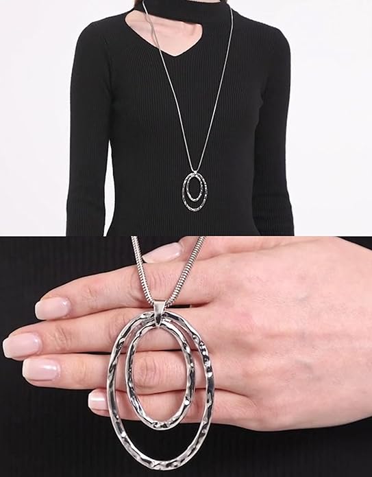 10Pcs Long Pendant Necklace Simple Moon Bar Three Triangle Tassel Lock Sweater Y Shape Punk Chain Choker Necklace for Women Men Gold Silver Plated