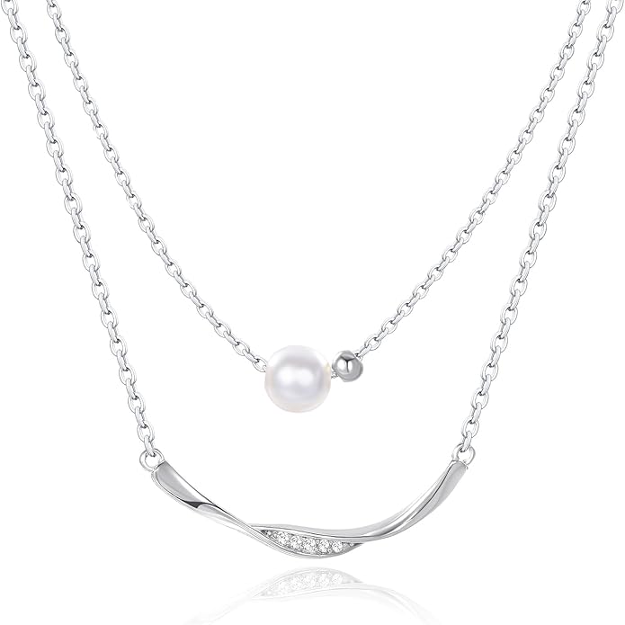 Copper Alloy 14K Gold Plated | 14K Platinum Plated Necklace for Women Double Layer Pendant Necklace Fashionable Multi-Layer Jewelry