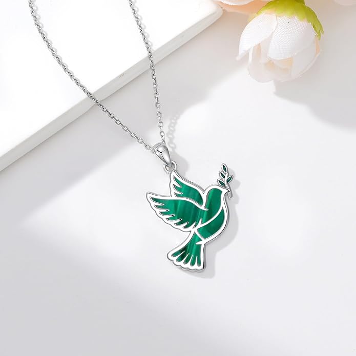 Dove/Hummingbird/Red Cardinal Necklace 925 Sterling Silver Turquoise/Opal/MoonStone/Malachite Bird Necklace Dove Pendant Jewelry for Women Men
