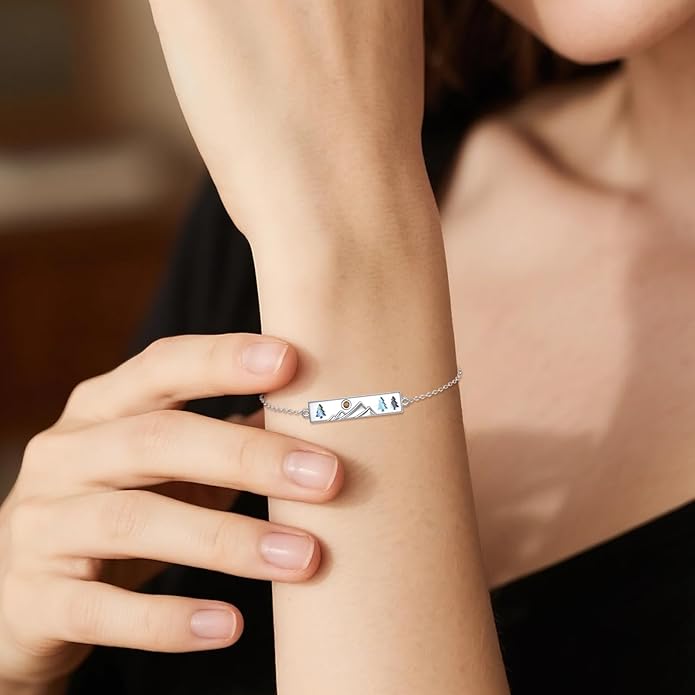 AOBOCO Mustard Seed Bracelet S925 Sterling Silver Mountain Cross Bracelets Christmas Christian Faith Jewelry Mothers Day Birthday Gifts for Mom
