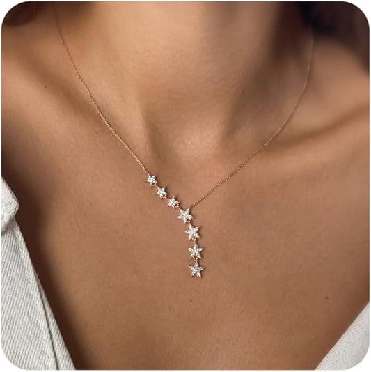 Lariat Necklace for Women, Dainty 14K Gold/Silver Plated Long Necklaces for Women Trendy Simple Layered Y-Shaped Drop Pendant Necklace Adjustable Gold Jewelry Gifts For Her Christmas Stocking Stuffer