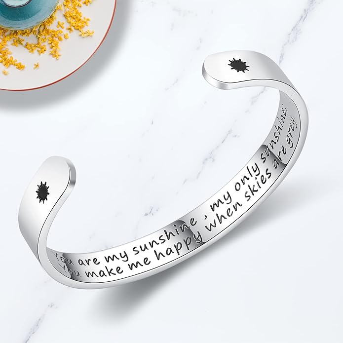 TONY & SANDY Inspirational Bracelets for Women Teen Girls Personalized Gifts for Daughter Granddaughter Mom Sister Friends Stainless Steel Engraved Cuff Birthday Easter Christmas