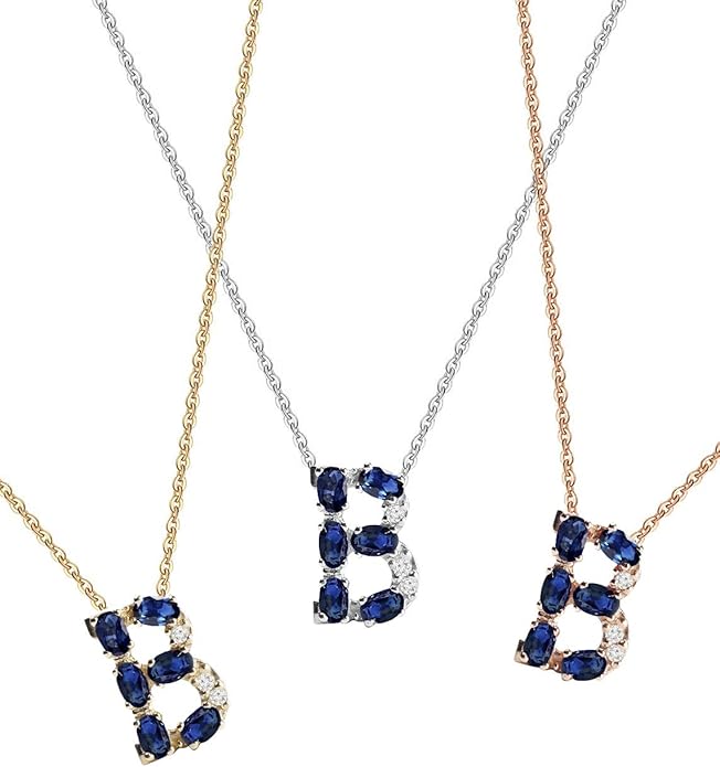 Albert Hern Blue Sapphire Initial Necklace With Diamonds & 18K Gold Chain | Irresistible Letter Pendants Jewelry | Perfect Valentine’s Day, Anniversary & Birthday Gift