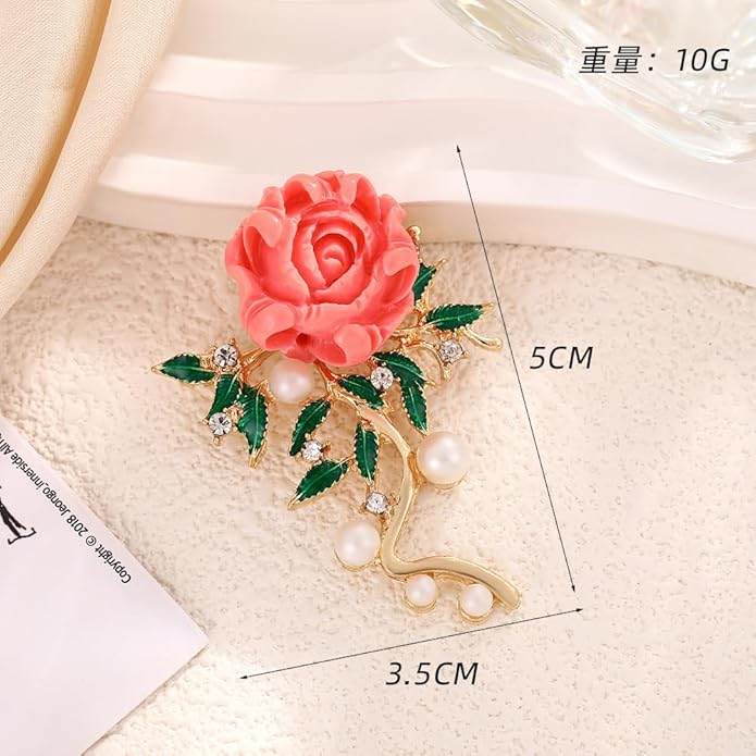 3Pcs Peony Flower Brooch Pin for Women Elegant Enamel Floral Brooch Set Dainty Cubic Zircon Pearl Lapel Pins Flower Pins for Clothes Hat Dress Accessories Prom Jewelry