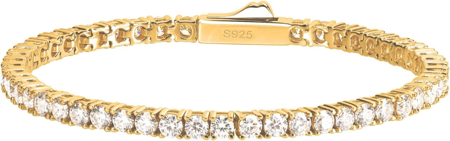 Moissanite Tennis Bracelet For Women and Men in 18K White Gold/Yellow Gold Over Sterling Silver, 2mm-4mm Width, Comes With Gift Box