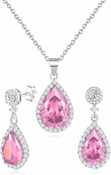 REASAYLL Jewelry Sets For Women 925 Sterling Silver Post Teardrop Dangle Stud Earrings Necklace Set Crystal Rhinestone Wedding Prom Costume Jewelry for Women
