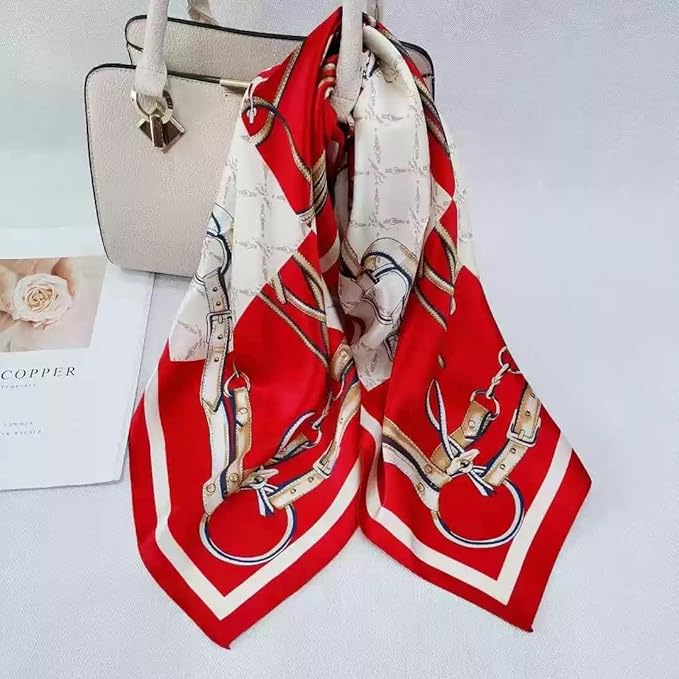 ANDANTINO 100% Mulberry Silk Square Scarf for Hair-25.6" X25.6'' Women Men Natural Silk Neckerchief Digital Printed Headscarf