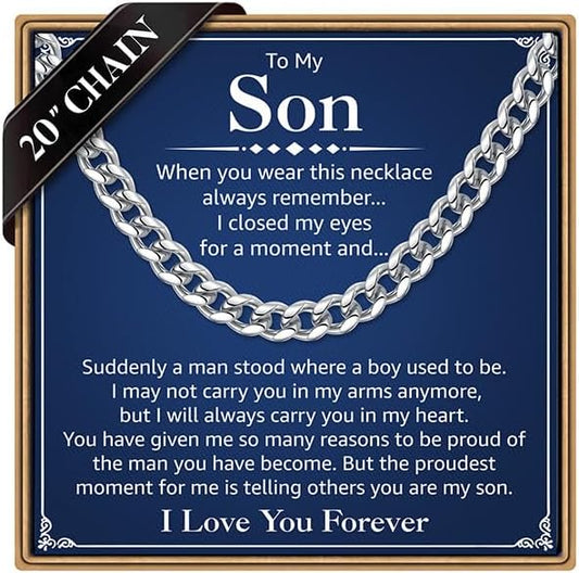 PAERAPAK Cuban Link Chain Gifts for Men Him - Necklace Gifts for Husband Son Grandson, Anniversary Fathers Day Birthday Gift for Men Husband, 7mm Width Stainless Steel Cuban Chain Necklace Jewelry
