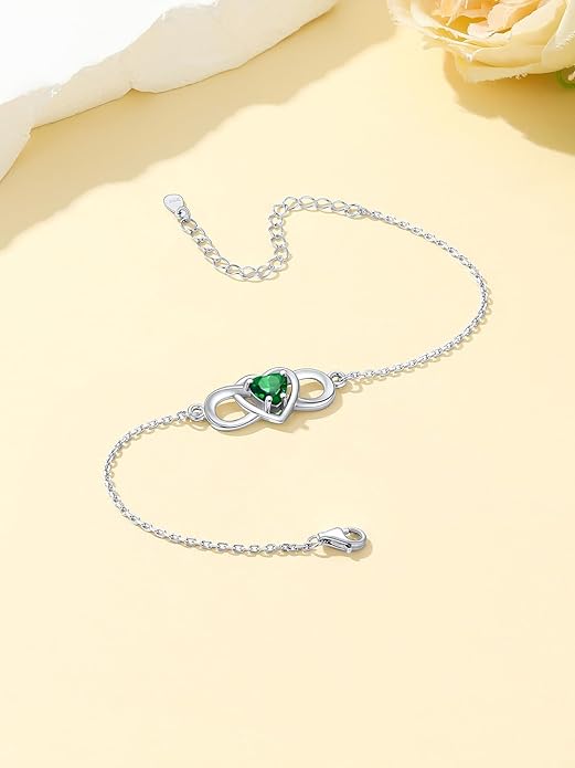 Custom4U Personalized Infinity Love Symbol Link Bracelets for Women 925 Sterling Silver Birthstone Bracelet Adjustable Engraved Chain Christmas Mother's Day Birthday Jewelry Gifts for Mom Her