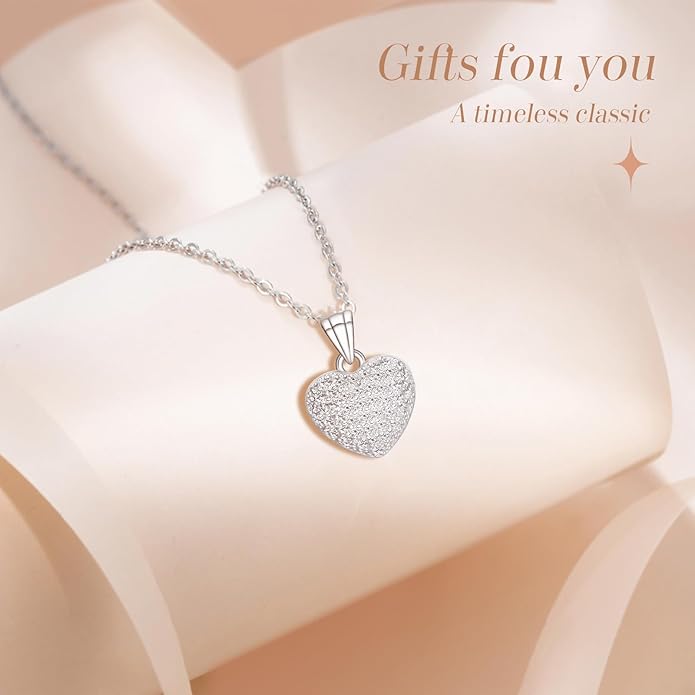 Pendant Necklaces for Women 925 Sterling Silver with Moissanite & Genuine Jewelry, Lucky Clover, Butterfly, Pink Crystal Heart Design, 14K White Gold Plated Nacklace, Mom Wife Women's Birthday Gifts