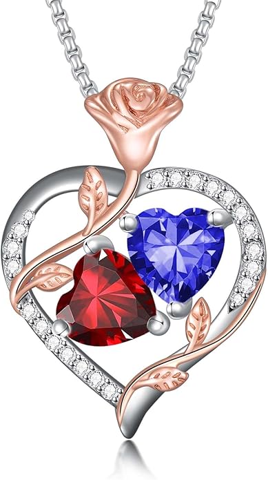 Christmas Gifts for Women Rose Heart Birthstone Pendant Necklace I Love You Forever Jewelry Valentine Mothers Day Birthday Gifts for Women Her Wife Girlfriend