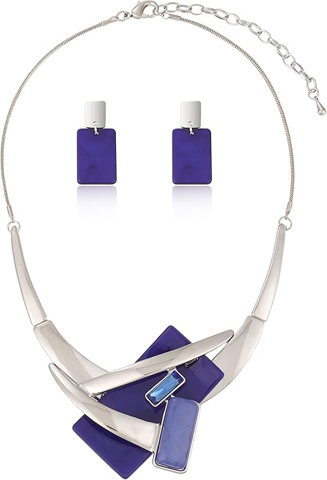 Vintage Chunky Statement Jewelry Set Retro Leaf Floral Geometric Bohemian Boho Bib Necklace Earring Set Fashion Costume Jewelry for Women Girls Wedding Party Prom Unique Gift