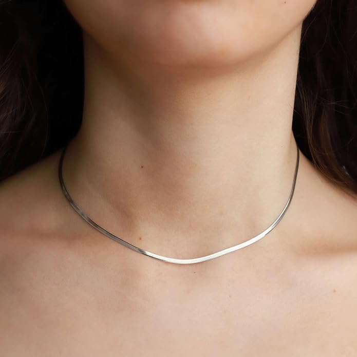 CHESKY Gold Necklace for Women-14K Gold Plated/Sterling Silver Plated Snake Chain Necklace Dainty Simple Chunky Herringbone Necklace Choker Necklaces Jewelry for Women