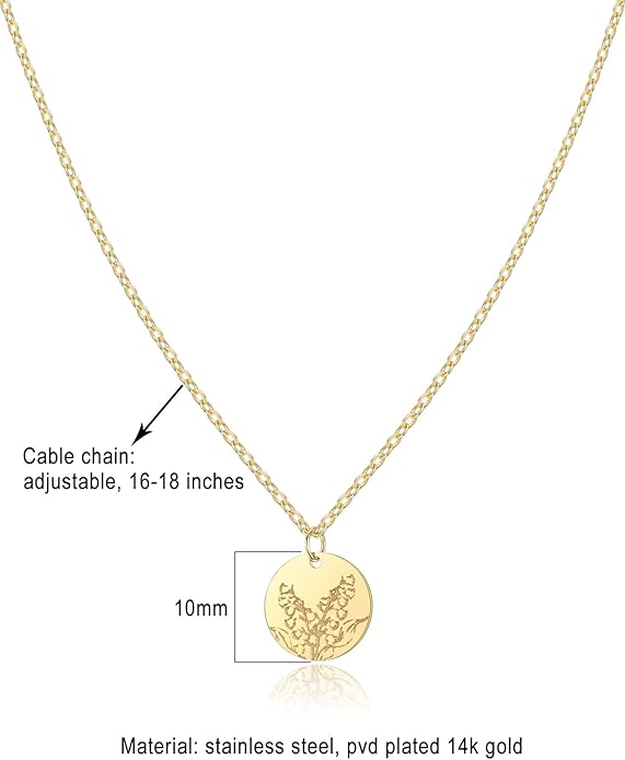 Birth Flower Necklace, 14K Gold Plated Floral Pendant Necklaces for Women, Simple Dainty Birth Month Flower Necklace, Birthday Jewelry for Women - 12 Month