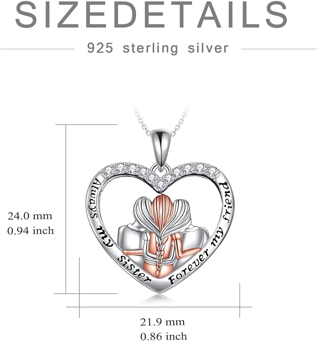 POPKIMI 925 Sterling Silver Sister Necklace - Birthday Gift for Sisters, Mom, Daughter - Always My Sister Forever My Friend Crystal Necklace for 2/3/4/5 Sisters