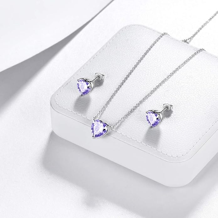 Aurora Tears 925 Sterling Silver 12 Birthstone Hearts Jewelry Women Crystal Wedding/Engagement/Bridal Heart Necklace/Earring/Ring/Bracelet Sets Jewellery
