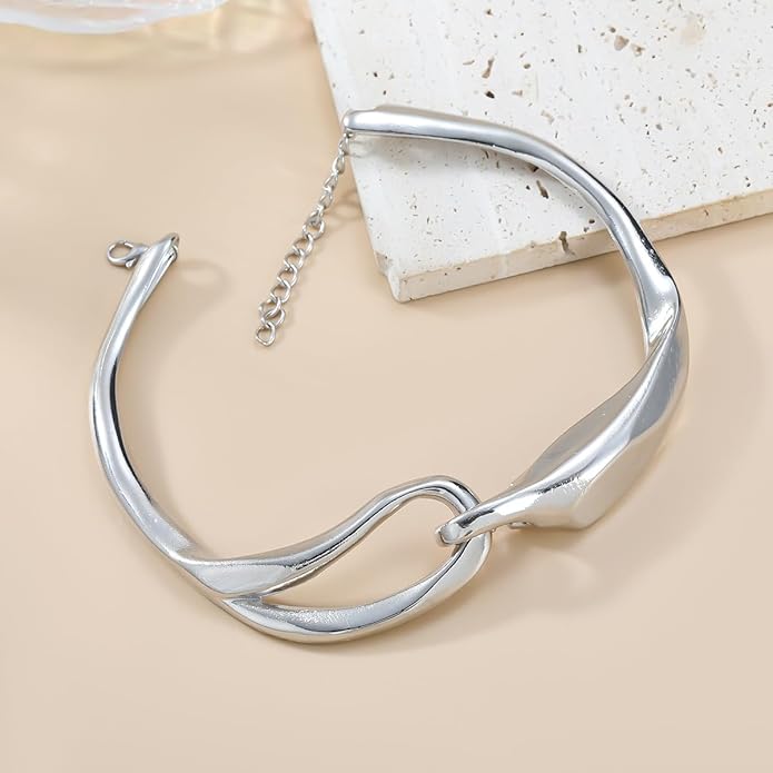 Punk Dripping Water-drop Choker Necklace for Women,Thick Drippy Chain Liquid Metal Collar Necklace Rocker Hip-hop Necklace Cool Metallic Unique Funky Statament Grunge Jewelry