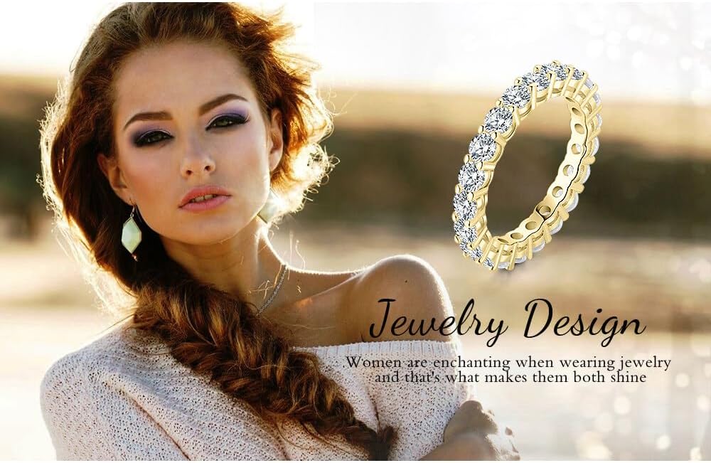 JewelryPalace 6 Stone Cubic Zirconia Half Eternity Stackable Wedding Rings for Women, 14K White Yellow Rose Gold Plated 925 Sterling Silver Promise Rings for Her, Simulated Diamond Wedding Band Ring