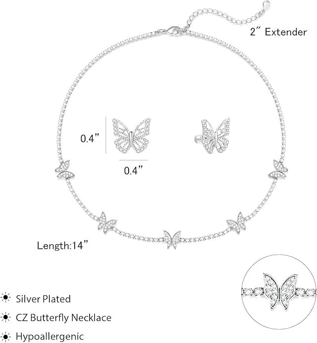 Tennis Necklace Bracelet for Women, Sterling Sliver, Dainty Chocker Necklace, Crystal Bracelet for Women, Wedding Jewelry for Bride, Sparkly Party Prom Hypoallergenic