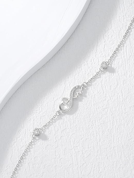Dorunmo Infinity Bracelet Mom Bracelet 925 Sterling Silver 14K Gold Plated Infinity Heart Anklet for Women Christmas Jewelry Gifts for Wife Mom Daughter