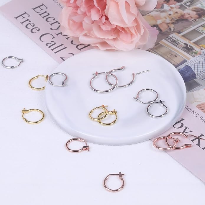 AoedeJ 925 Sterling Silver Hoop Earrings, High Polished Round Tiny Click-Top Hoop Earrings, Small Clasp Hoop Piercing Earrings