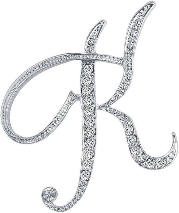 LiaSun A-Z 26 Letters Pins Brooches Silver Plated Metal Broaches Pins-Clear Crystal Initial Breastpin