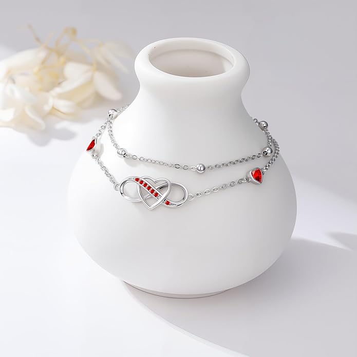 Anklet for Women 925 Sterling Silver Double Infinity Ankle Bracelet Waterproof Summer Jewelry Anniversary Birthday Gifts for Her