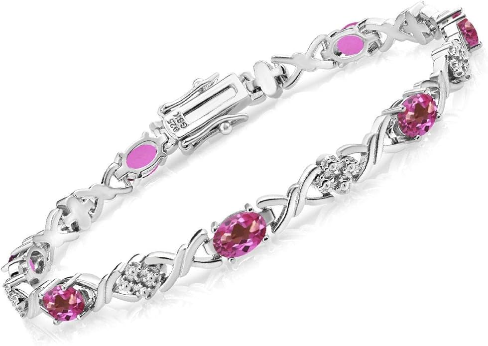 Gem Stone King 2-4 Cttw Infinity Link Gemstone Birthstone Tennis Bracelet for Women | 925 Sterling Silver | Oval 6X4MM | 7 Inch with Secure Clasp | Fine Jewelry for Her Mom Wife Anniversary